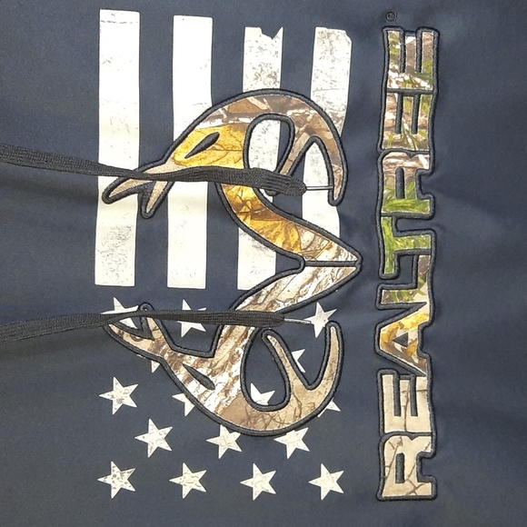 RealTree Black Camouflage Hoodie Men's Sz XL Deer Antler Pull Over Flag Outdoors - Picture 3 of 10